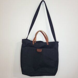 Black Canvas Tote Bag with Brown Leather Handles